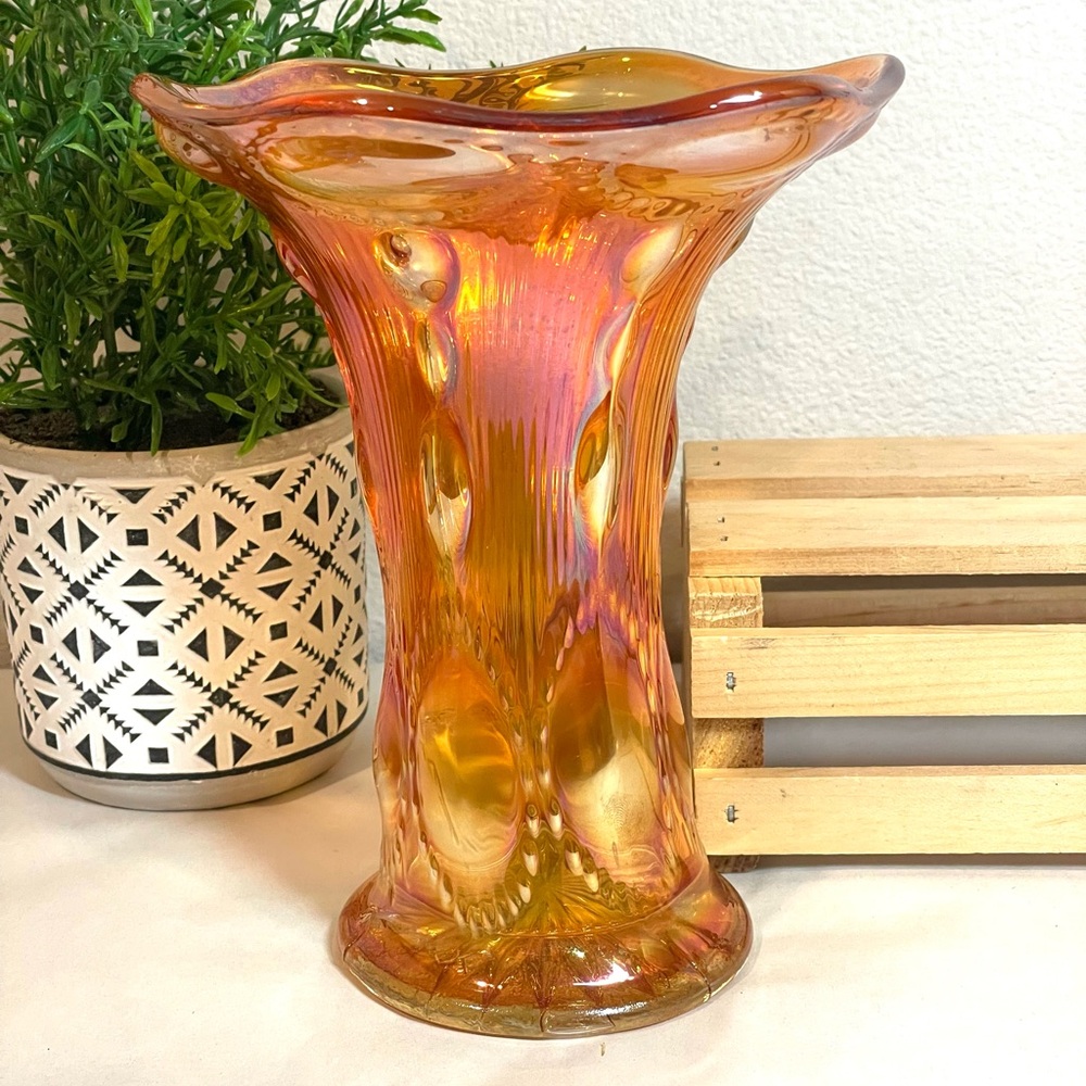 Imperial Glass Vintage Marigold Carnival Glass Swung Vase. Gorgeous Color!